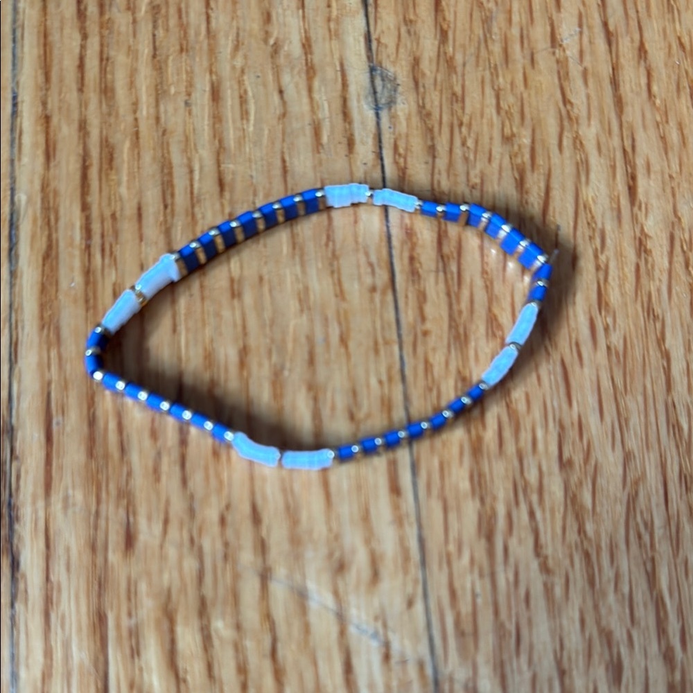 Blue and White Beaded Bracelet